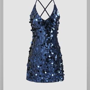 Cider Navy Sequin Backless Dress